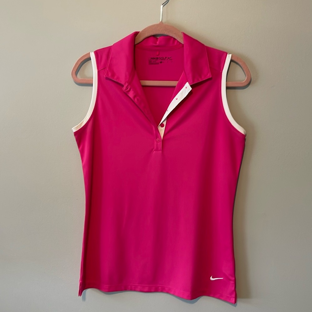 Nike Sleeveless Polo Tank Top in Hot Pink with White Trim